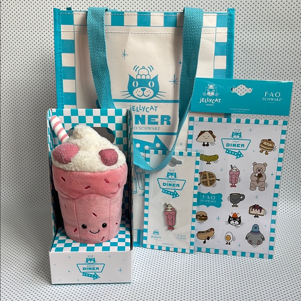 NWT EXCLUSIVE JELLYCAT FAO SCHWARTZ NYC DINER AMUSEABLES BUBBECA MILKSHAKE